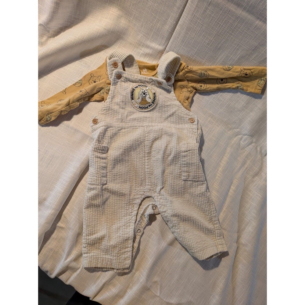 Disney Baby Winnie Pooh Yellow Corduroy Overall Shirt 2 Pc Set 12 Months